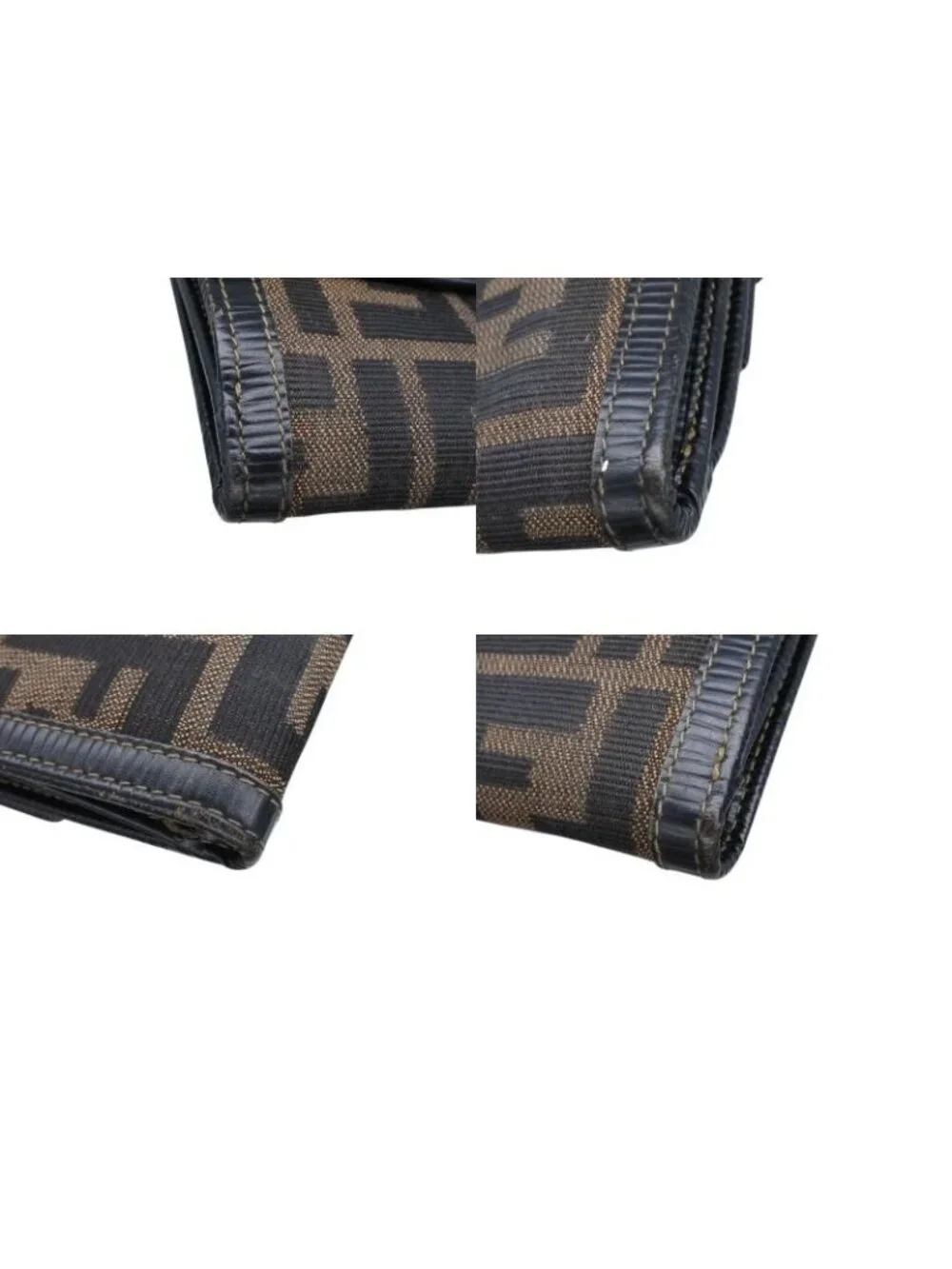 Fendi Zucca Pattern Trifold Wallet Compact Canvas Leather Brown Gold